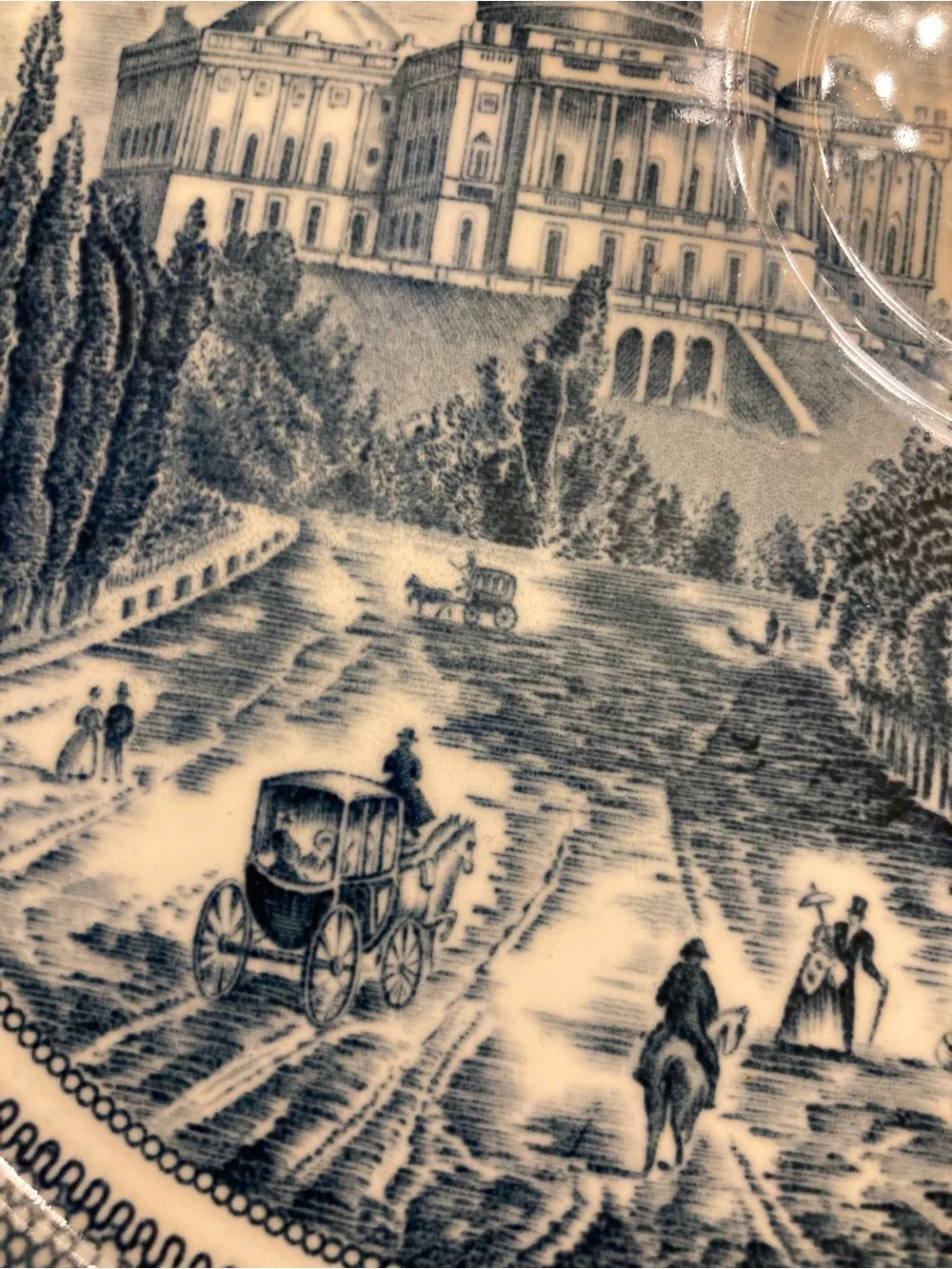 Blue Transferware Decorative Plate with Scenic Motif